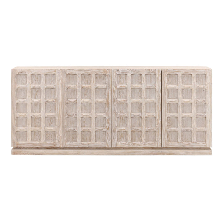 Harrington Whitewash Elm Sideboard, Four Door · 86.5 inches wide, front view