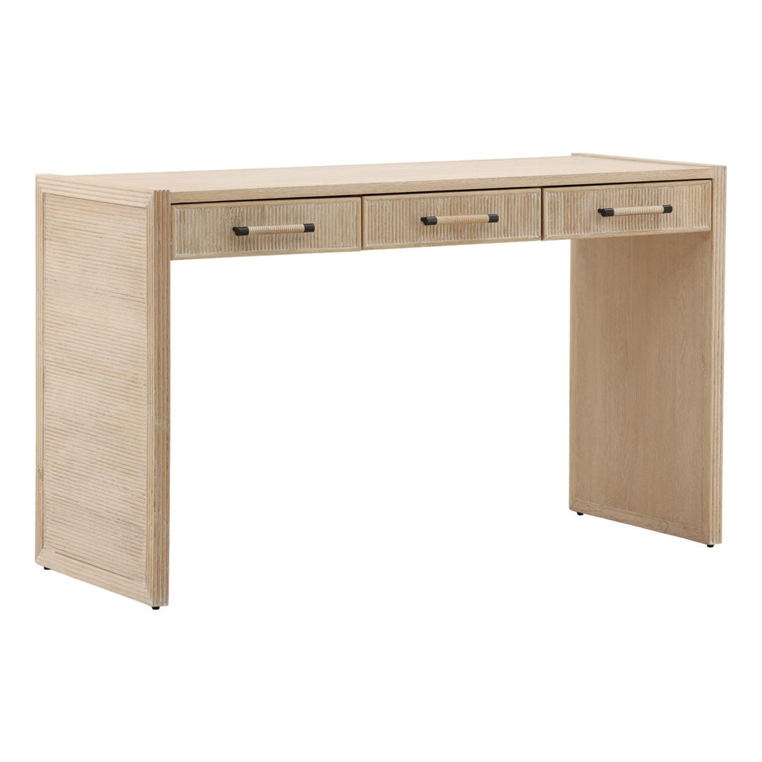 Hadley Oak Desk, three-quarter studio view