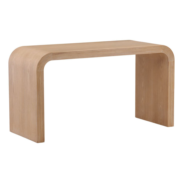Callen Elm Desk, three-quarter studio view