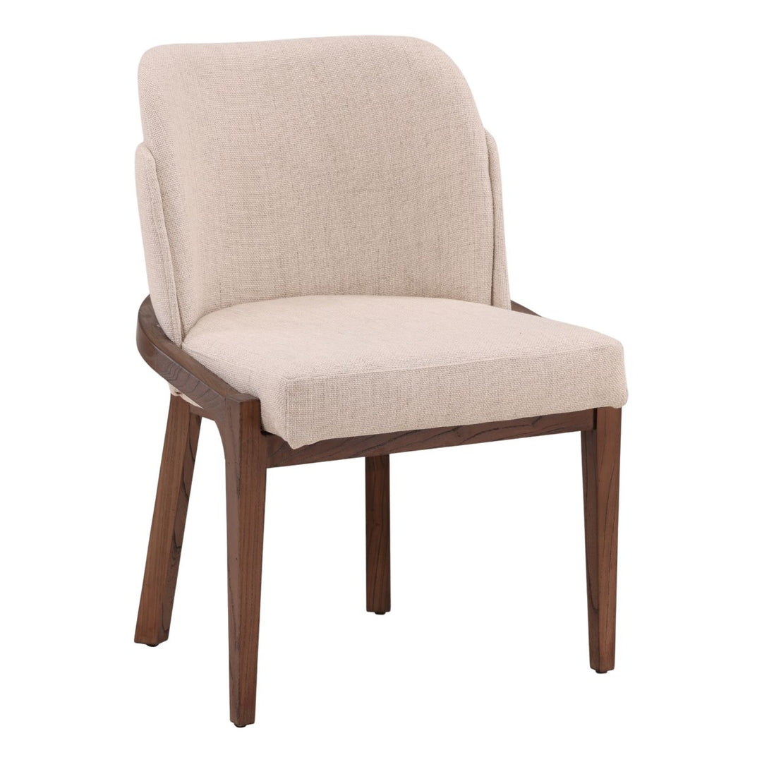 Jaclyn Upholstered Elm Dining Chair, Beige and Brown, three-quarter studio view
