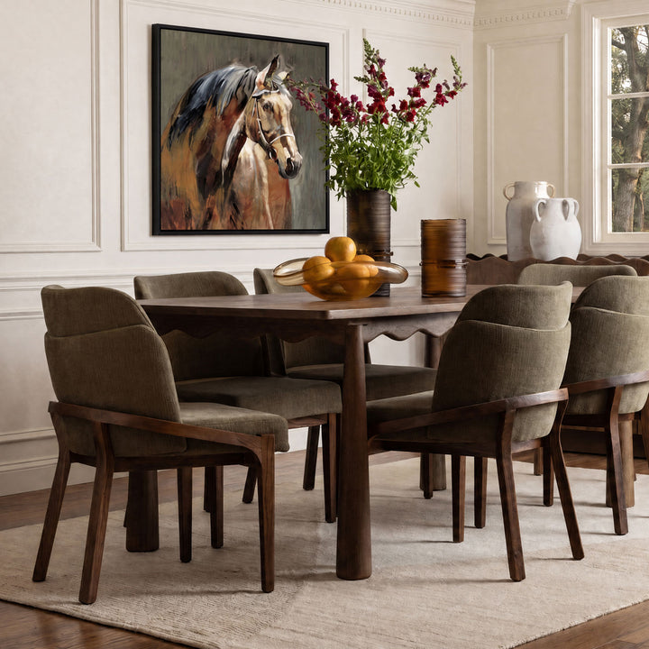 Jaclyn Upholstered Elm Dining Chair, Forest Basketweave and Brown, lifestyle view