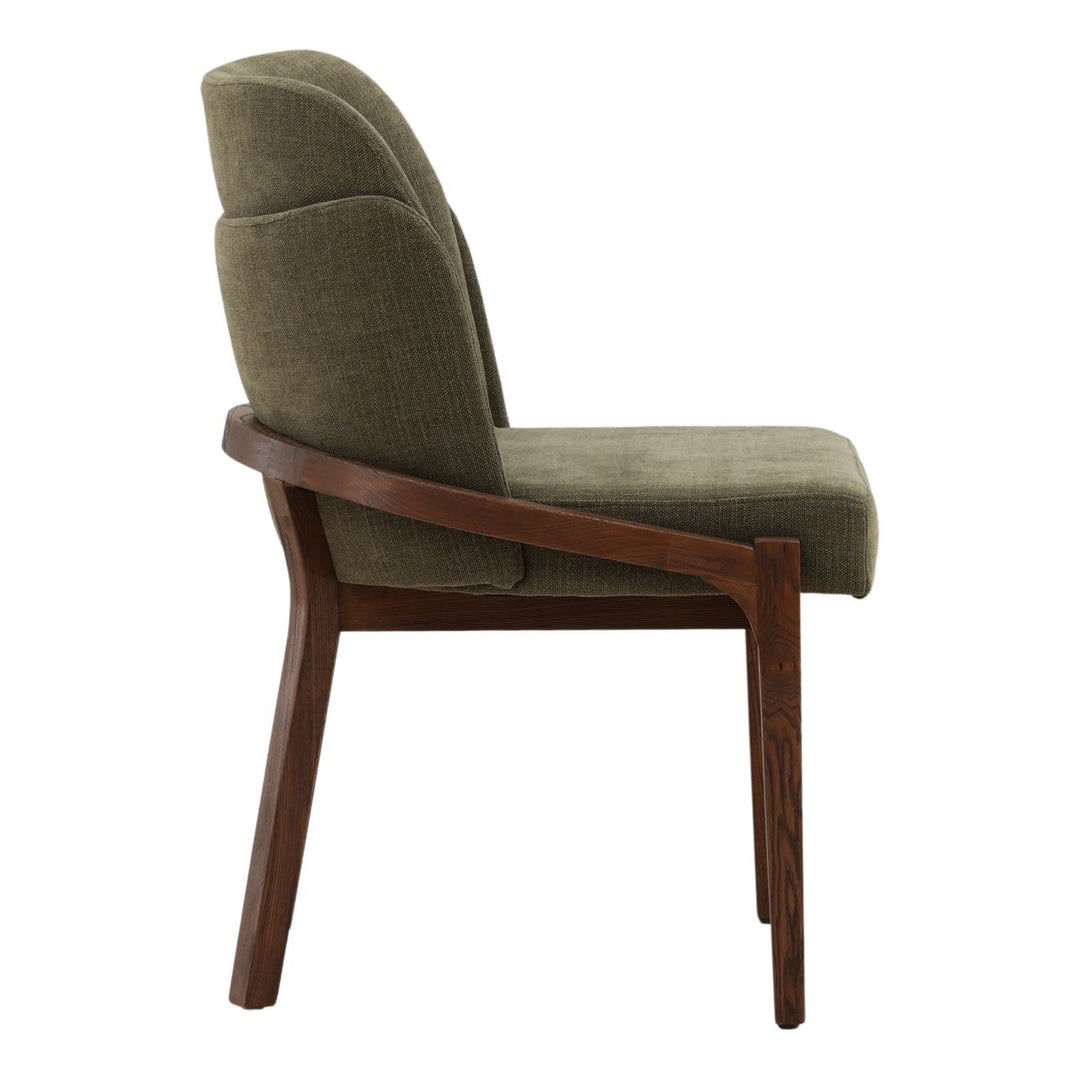 Jaclyn Upholstered Elm Dining Chair, Forest Basketweave and Brown, profile view