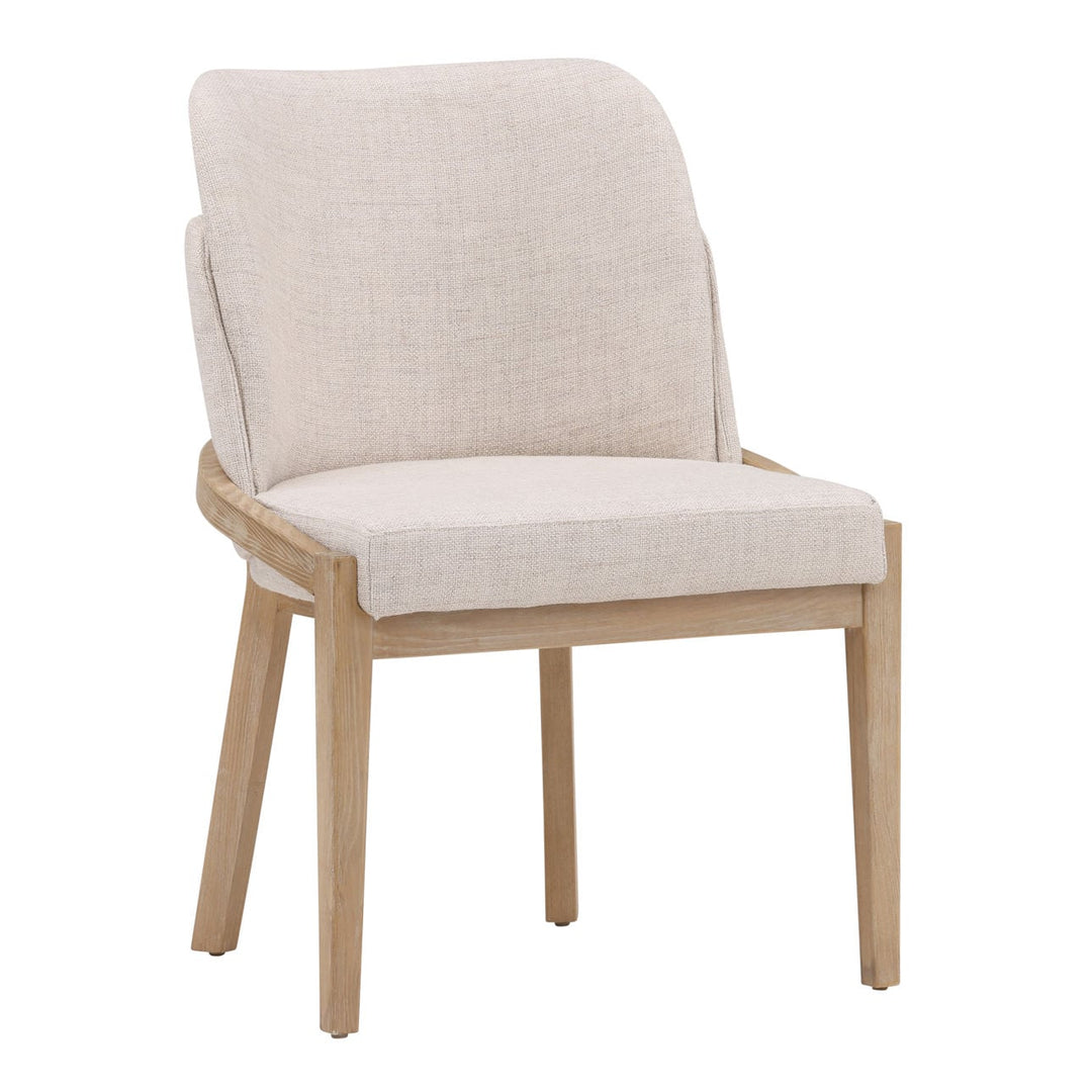 Jaclyn Upholstered Elm Dining Chair, Off White and Light Natural, three-quarter studio view