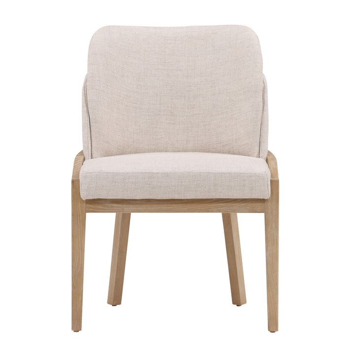 Jaclyn Upholstered Elm Dining Chair, Off White and Light Natural, front view