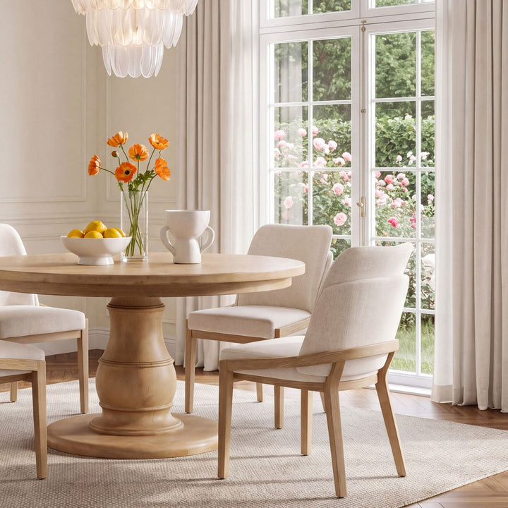 Jaclyn Upholstered Elm Dining Chair, Off White and Light Natural, alternate lifestyle view 2