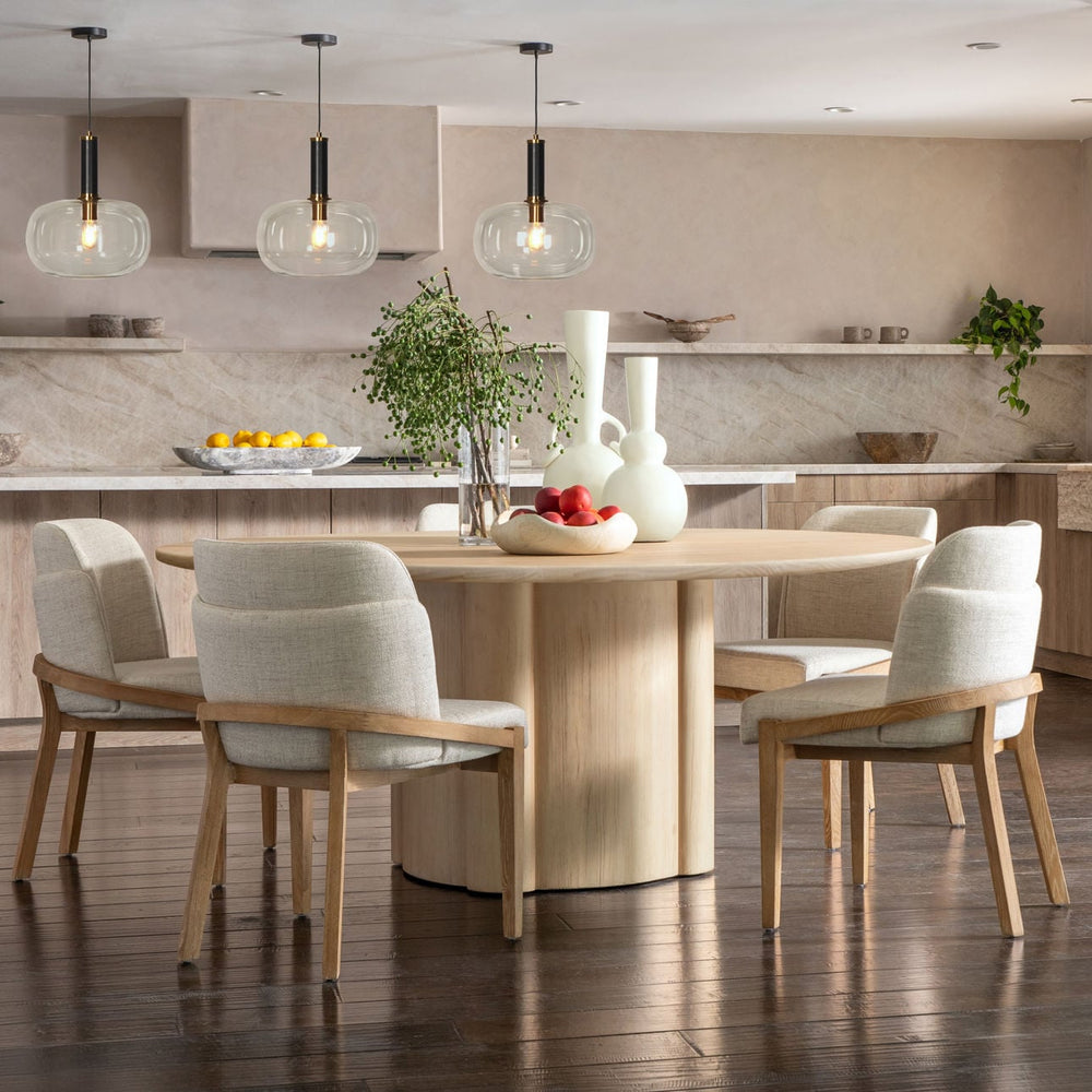 Jaclyn Upholstered Elm Dining Chair, Off White and Light Natural, lifestyle view