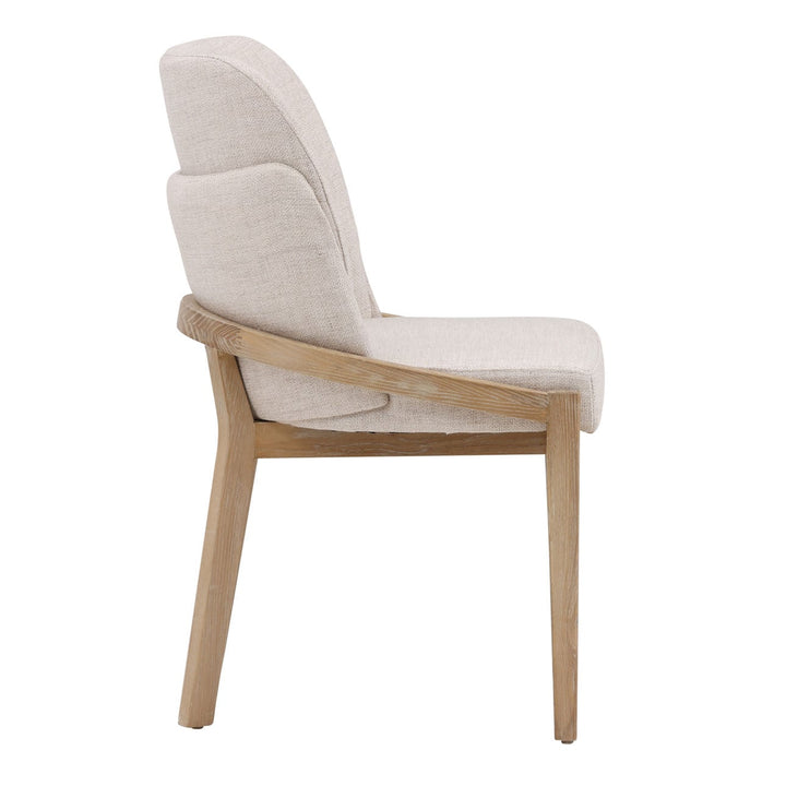 Jaclyn Upholstered Elm Dining Chair, Off White and Light Natural, profile view