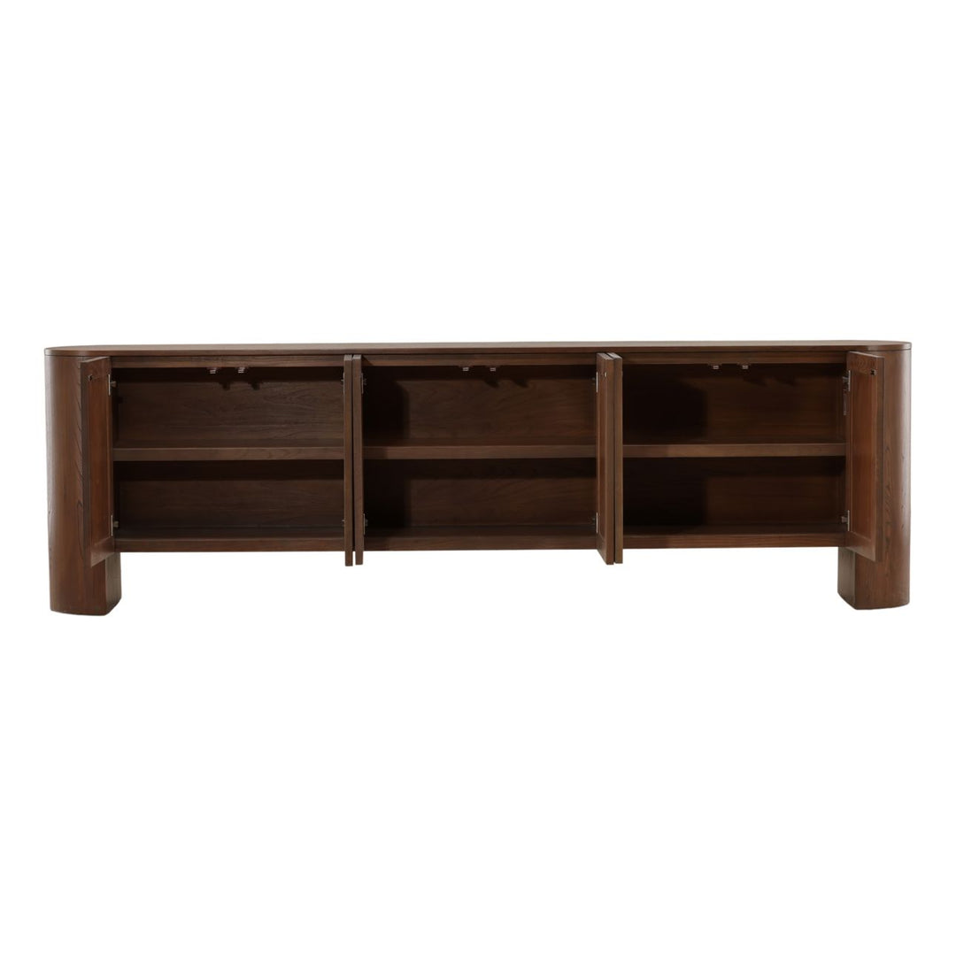 Merritt Elm Wood Sideboard, Brown, open door view