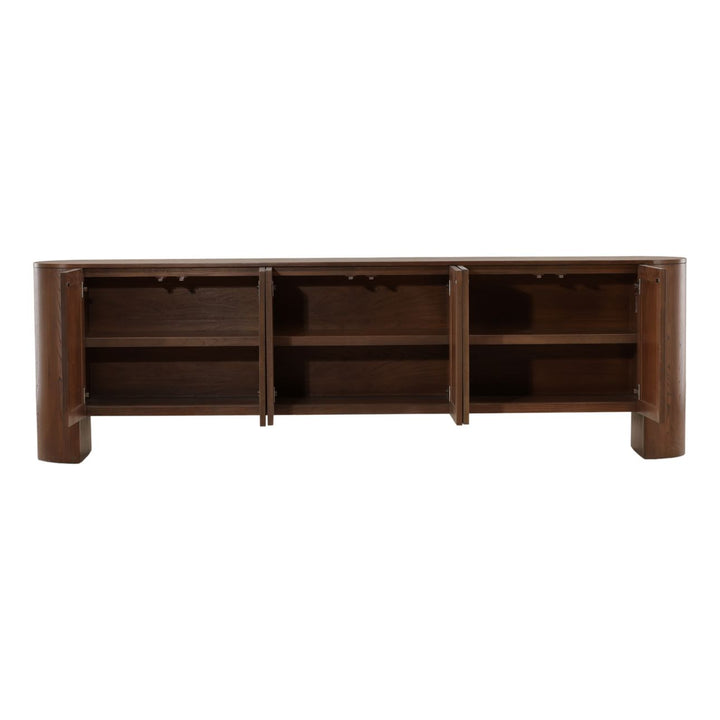 Merritt Elm Wood Sideboard, Brown, open door view