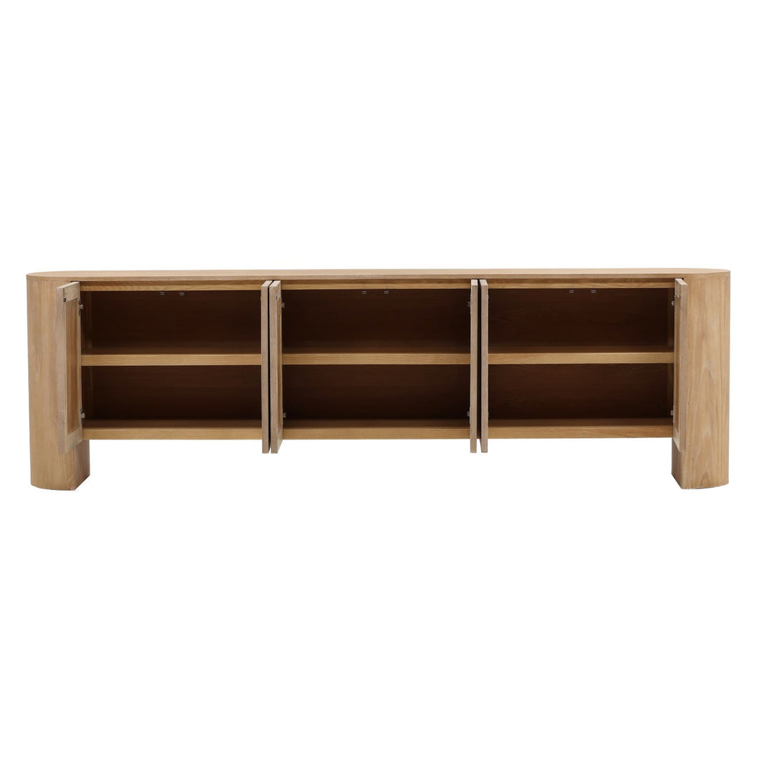 Merritt Elm Wood Sideboard, Light Natural, open door view