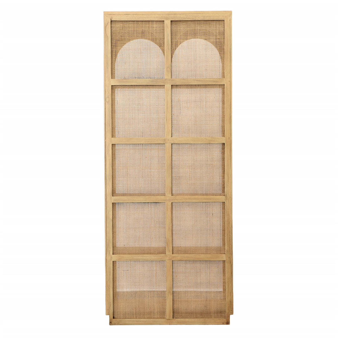 Leon Mindi Wood and Rattan Bookcase, back view