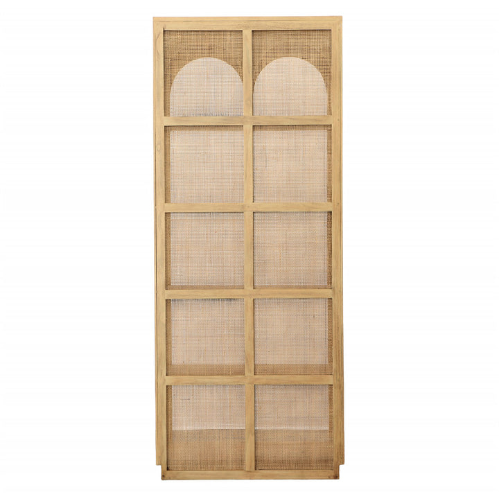 Leon Mindi Wood and Rattan Bookcase, back view