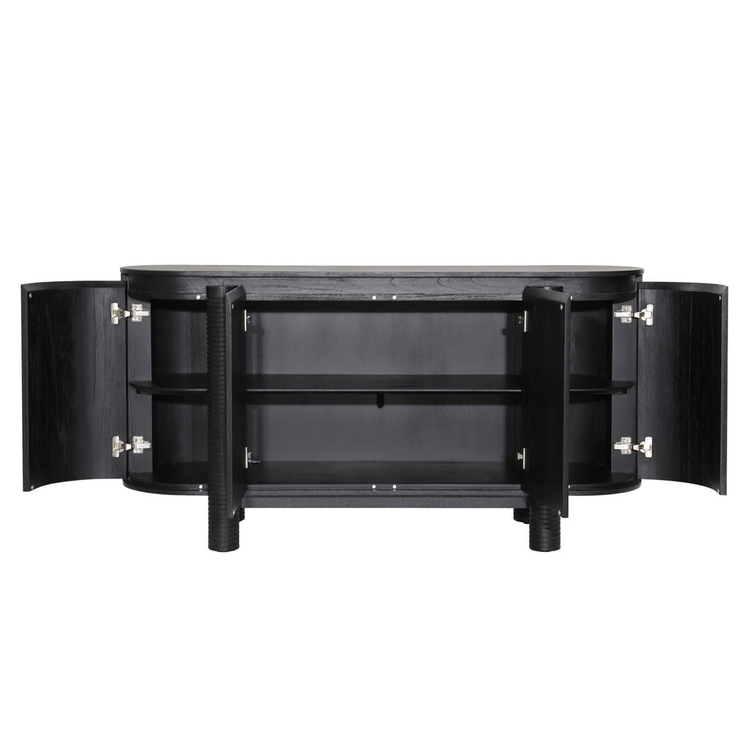 Stellan Mindi Wood Veneer Sideboard, Black, open door view