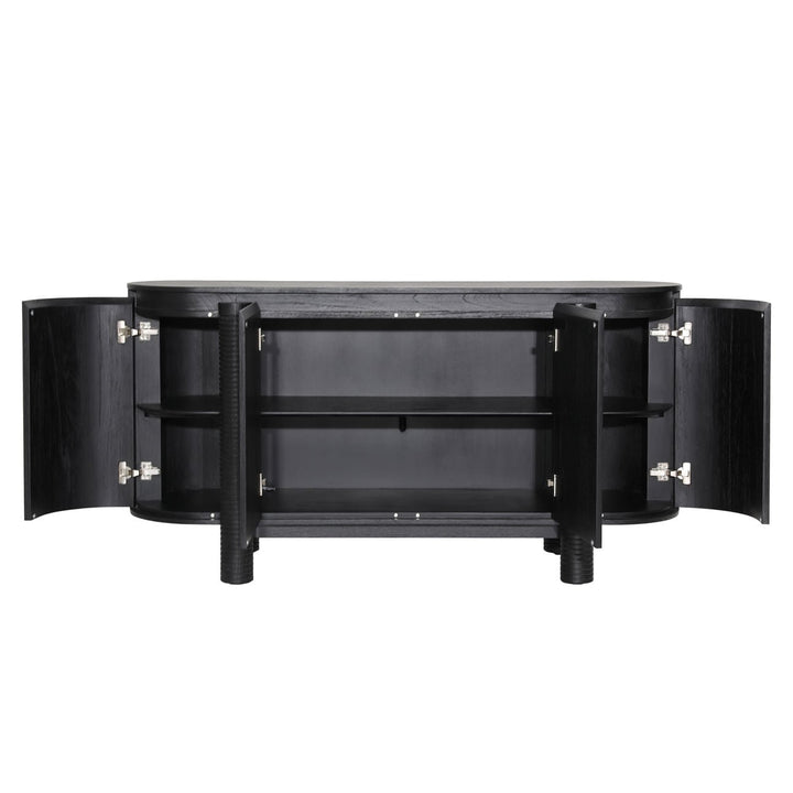 Stellan Mindi Wood Veneer Sideboard, Black, open door view