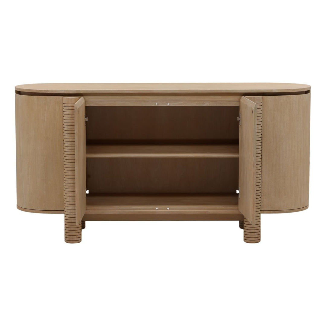 Stellan Mindi Wood Veneer Sideboard, Light Natural, open door view