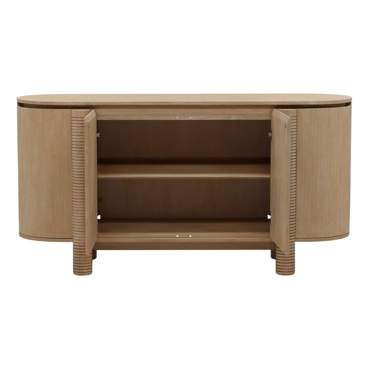 Stellan Mindi Wood Veneer Sideboard, Light Natural, open door view