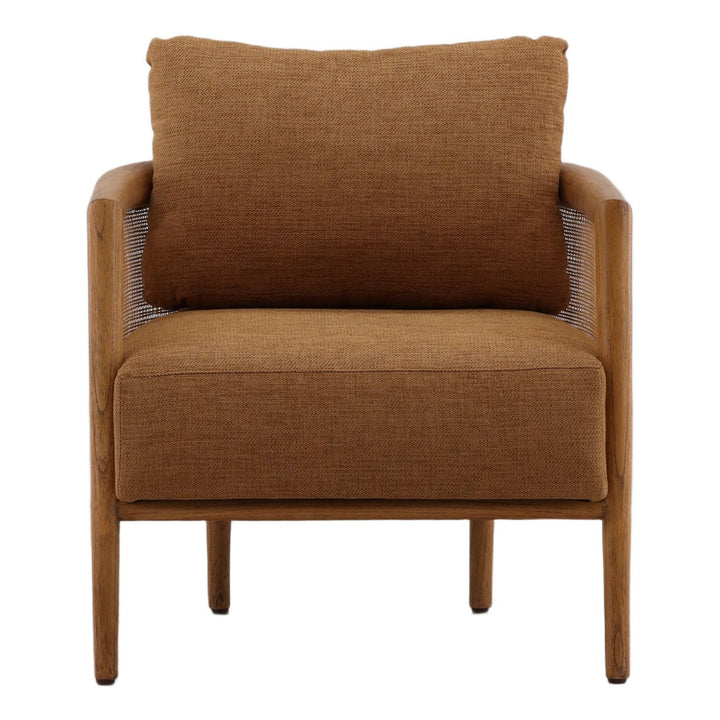 Odessa Upholstered Wood and Rattan Lounge Chair, Brown, front view