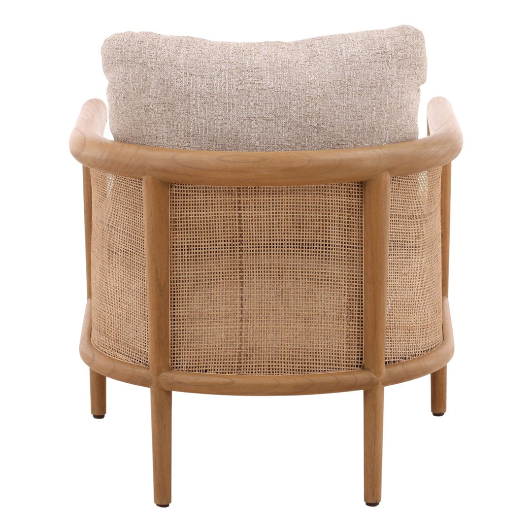 Odessa Upholstered Wood and Rattan Lounge Chair, Fawn, back view