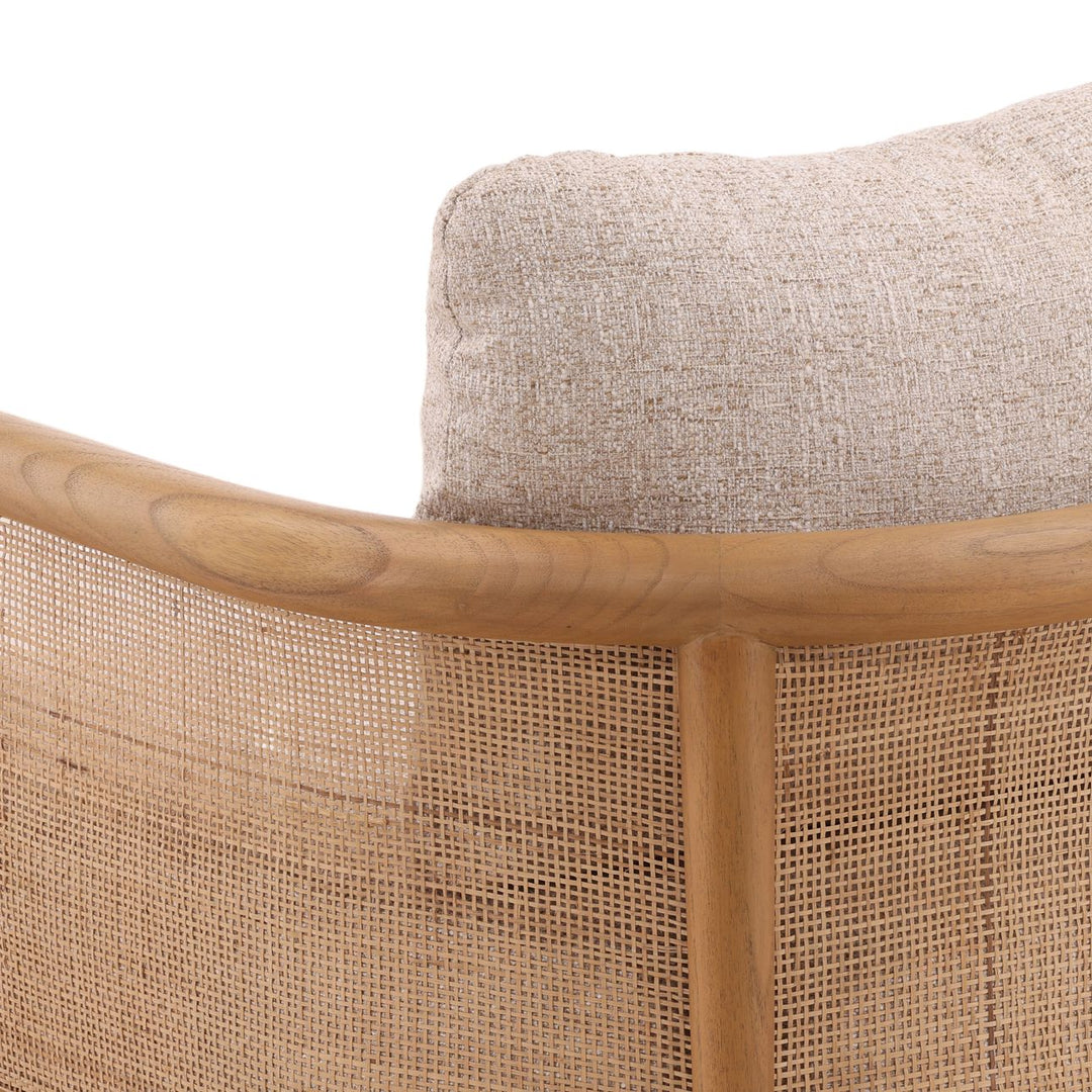 Odessa Upholstered Wood and Rattan Lounge Chair, Fawn, detail 2 view