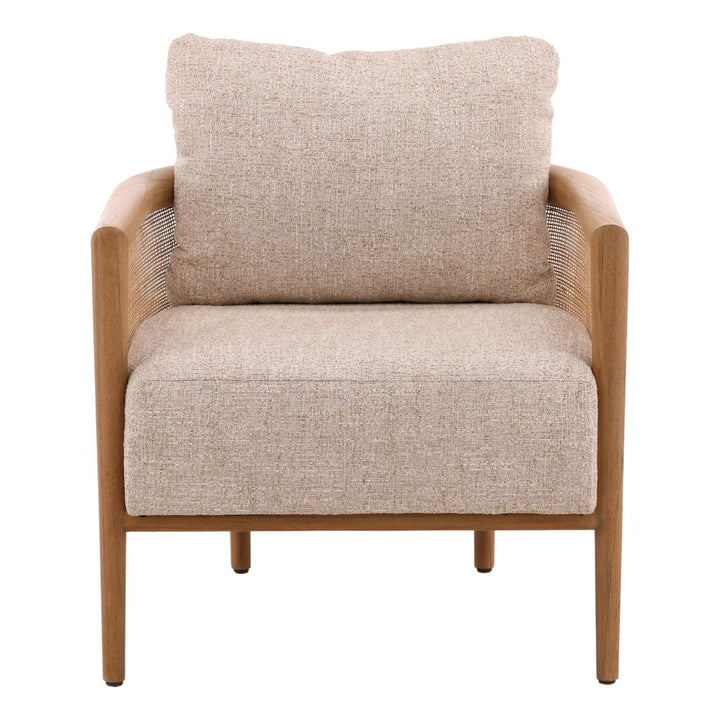 Odessa Upholstered Wood and Rattan Lounge Chair, Fawn, front view