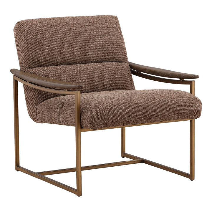 Ruelle Boucle and Chenille Lounge Chair, Brown, three-quarter studio view