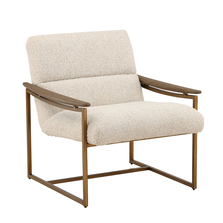 Ruelle Boucle and Chenille Lounge Chair, Cream, three-quarter studio view