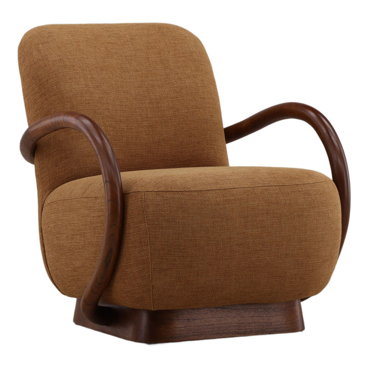 Linden Upholstered Mindi Lounge Chair, Brown, three-quarter studio view