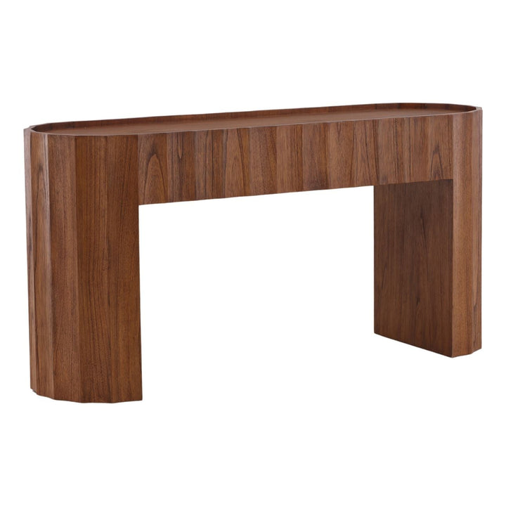 Caldwell Mindi Wood Console Table, three-quarter studio view