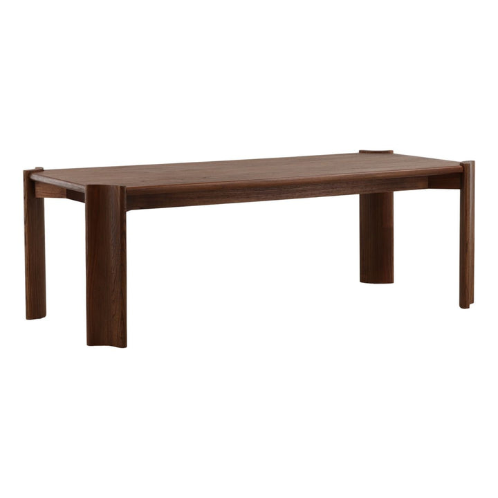 Camden Mindi Veneer Dining Table, three-quarter studio view