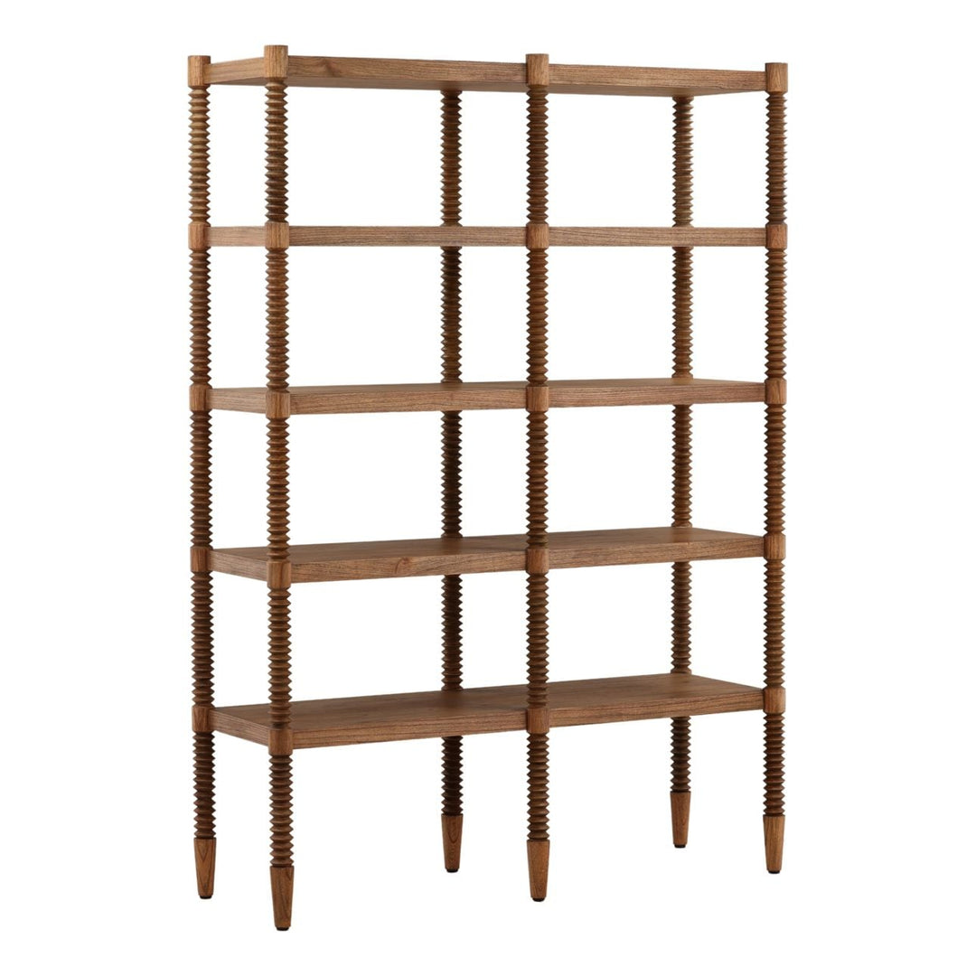 Feron Mindi Wood Bookcase, three-quarter studio view