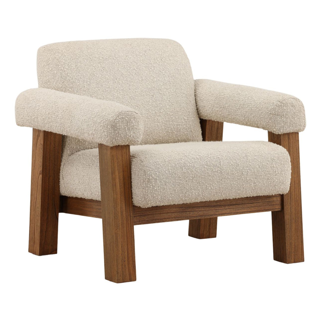 Jorena Cream Boucle and Mindi Lounge Chair, three-quarter studio view