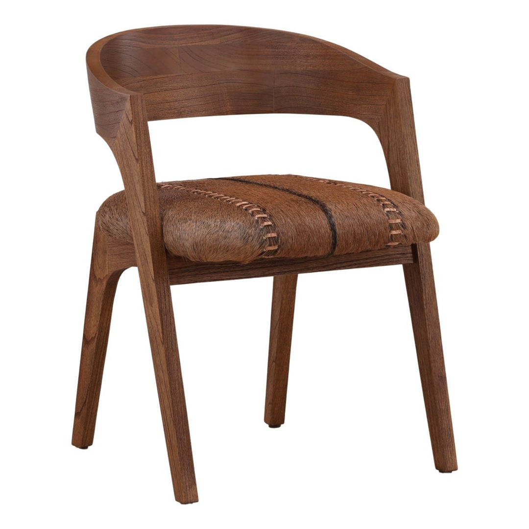Liora Hide and Mindi Wood Dining Chair, three-quarter studio view