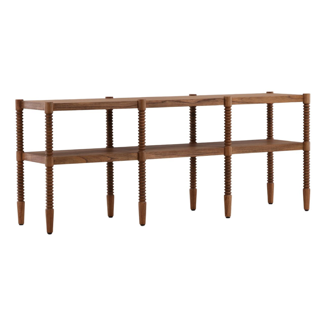 Feron Mindi Wood Console Table, three-quarter studio view