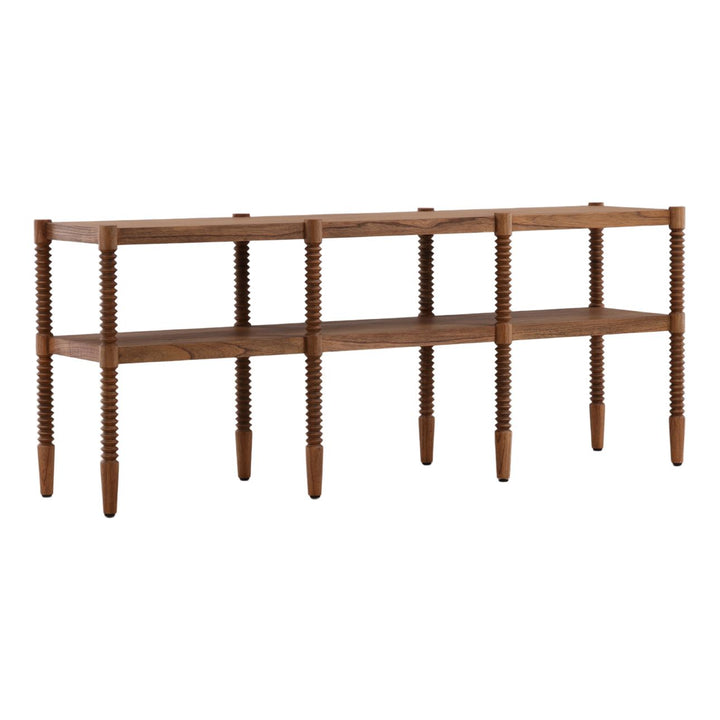 Feron Mindi Wood Console Table, three-quarter studio view