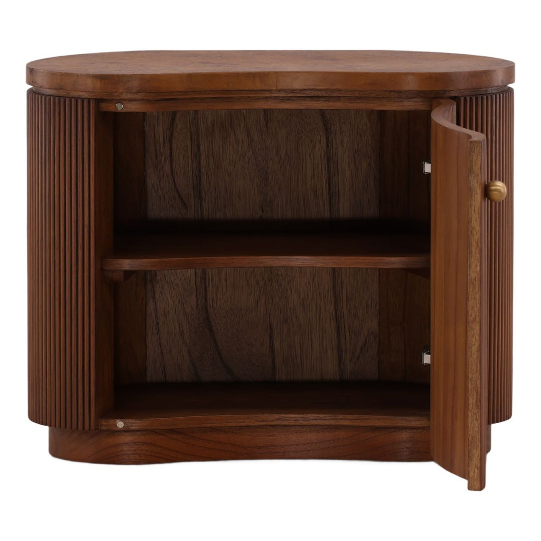 Maven Burl Storage Side Table, open door view