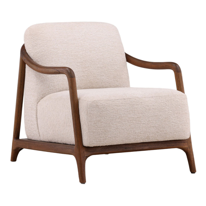 Nathalie Cream Chenille Wood Frame Chair, three-quarter studio view