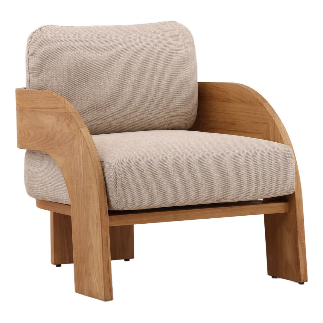 Avrel Sand Olefin Outdoor Lounge Chair, three-quarter studio view