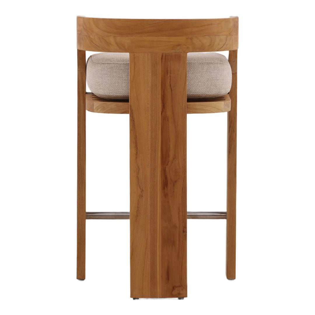Avren Sand Teak Outdoor Counter Stool, back view