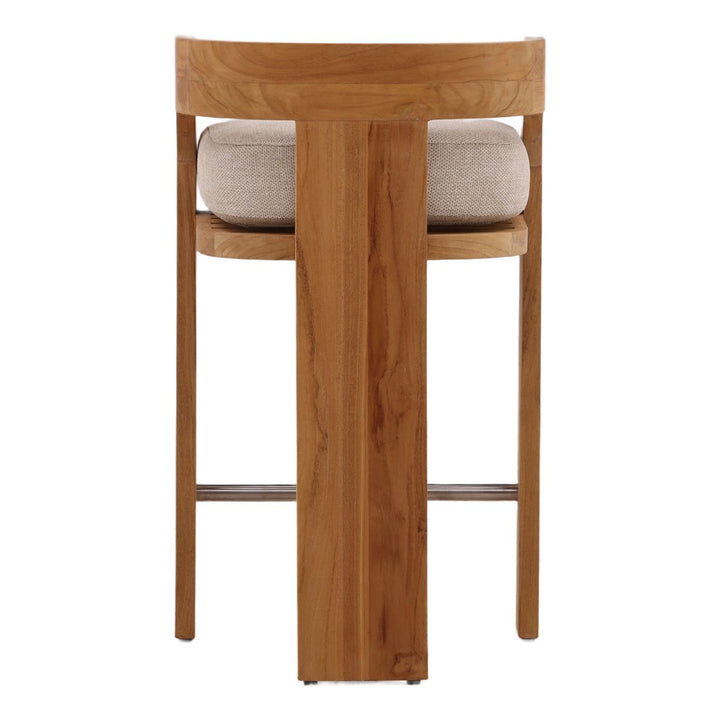 Avren Sand Teak Outdoor Counter Stool, back view