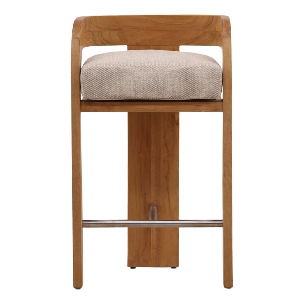 Avren Sand Teak Outdoor Counter Stool, front view