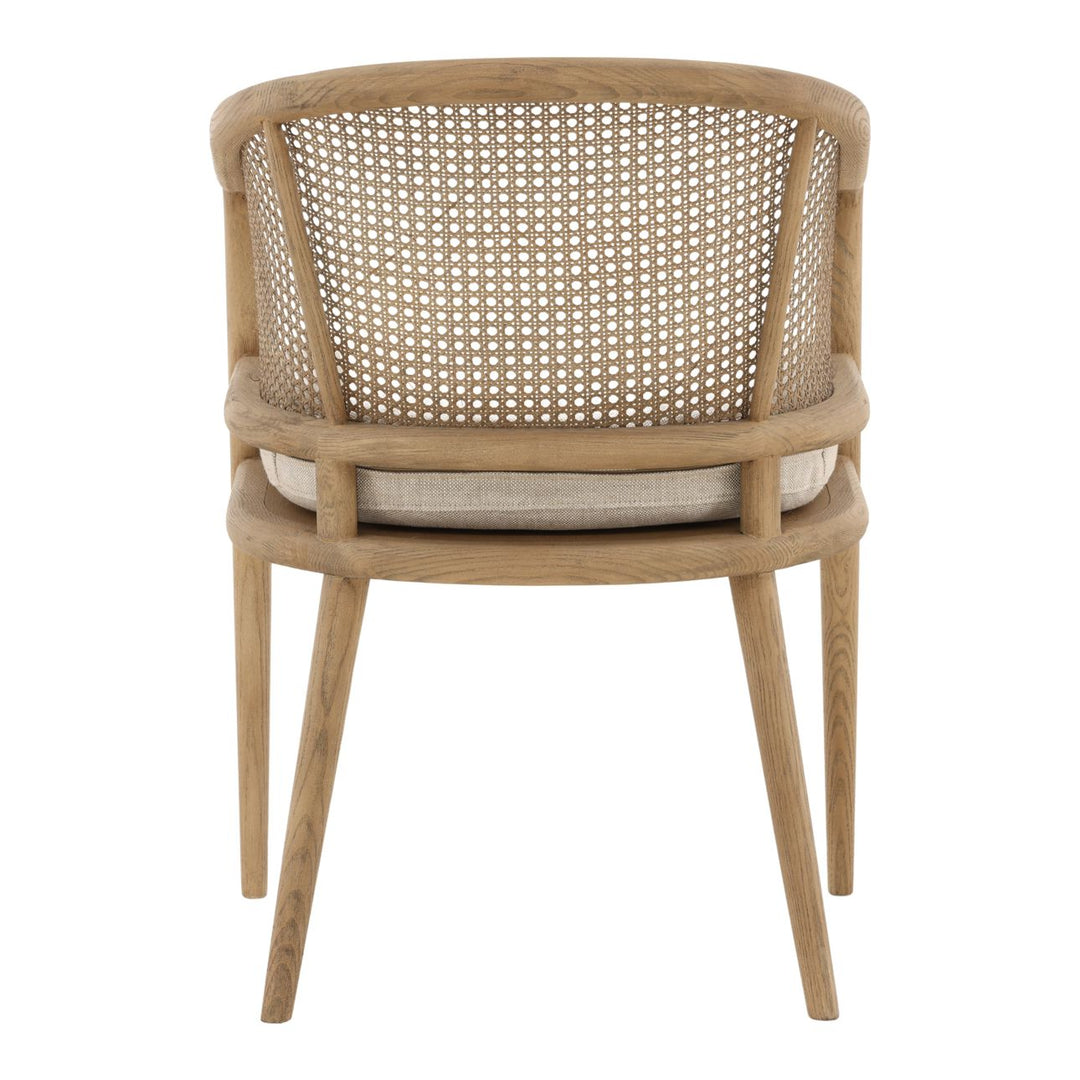 Camille Rattan and Ash Dining Chair, Beige Linen, back view