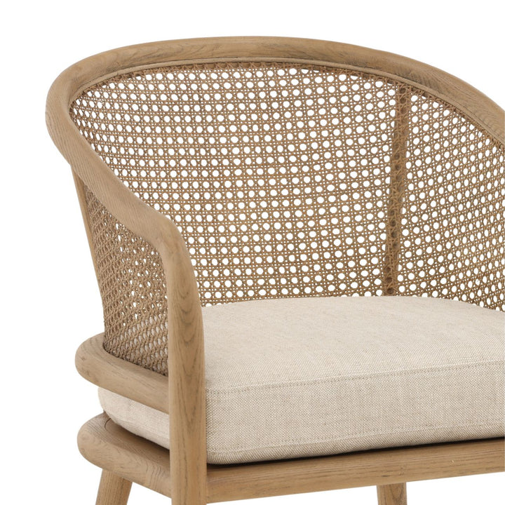 Camille Rattan and Ash Dining Chair, Beige Linen, detail 2 view