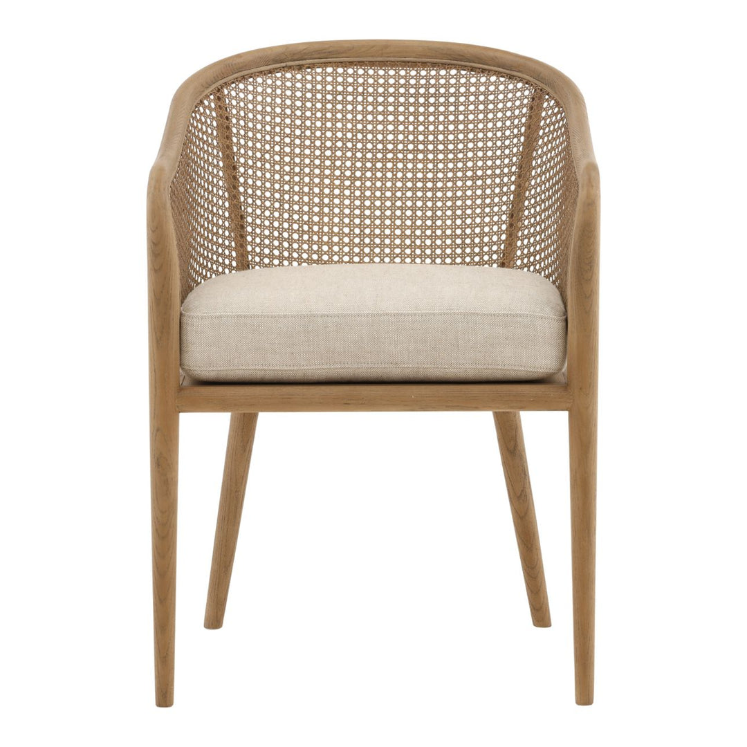 Camille Rattan and Ash Dining Chair, Beige Linen, front view