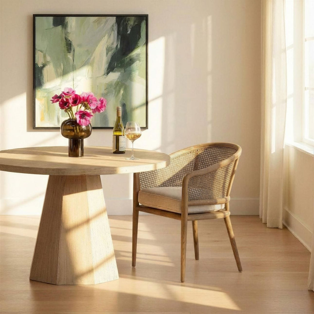 Camille Rattan and Ash Dining Chair, Beige Linen, alternate lifestyle view 2