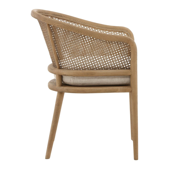 Camille Rattan and Ash Dining Chair, Beige Linen, profile view
