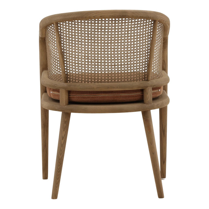 Camille Rattan and Ash Dining Chair, Rust Basketweave, back view