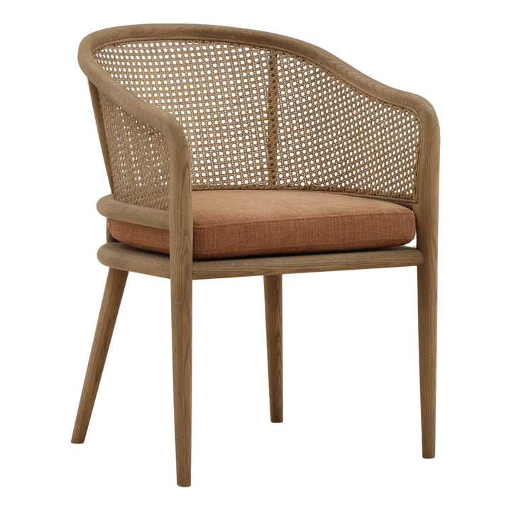 Camille Rattan and Ash Dining Chair, Rust Basketweave, three-quarter studio view