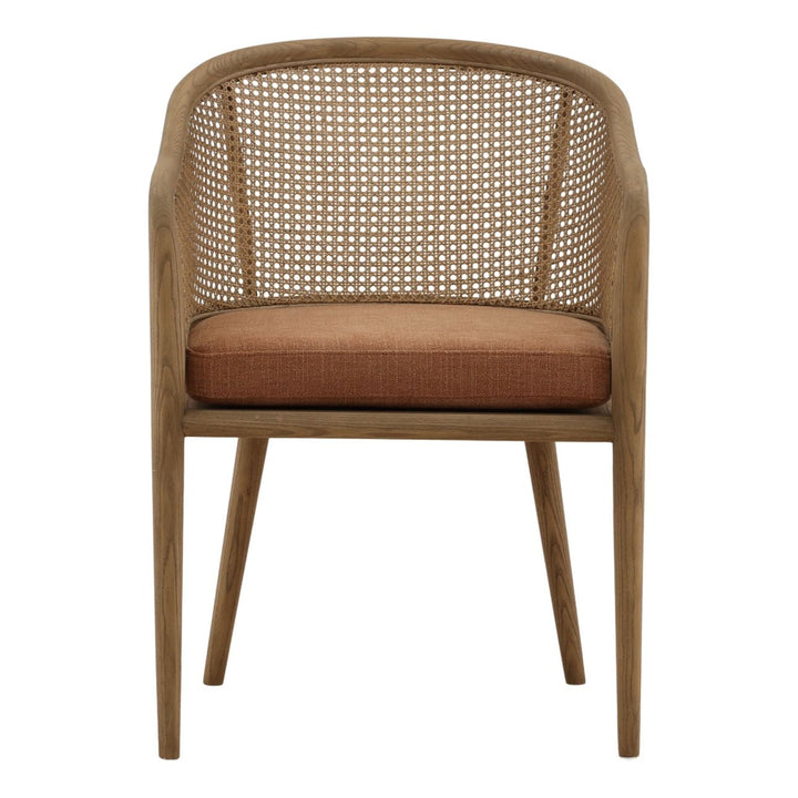 Camille Rattan and Ash Dining Chair, Rust Basketweave, front view