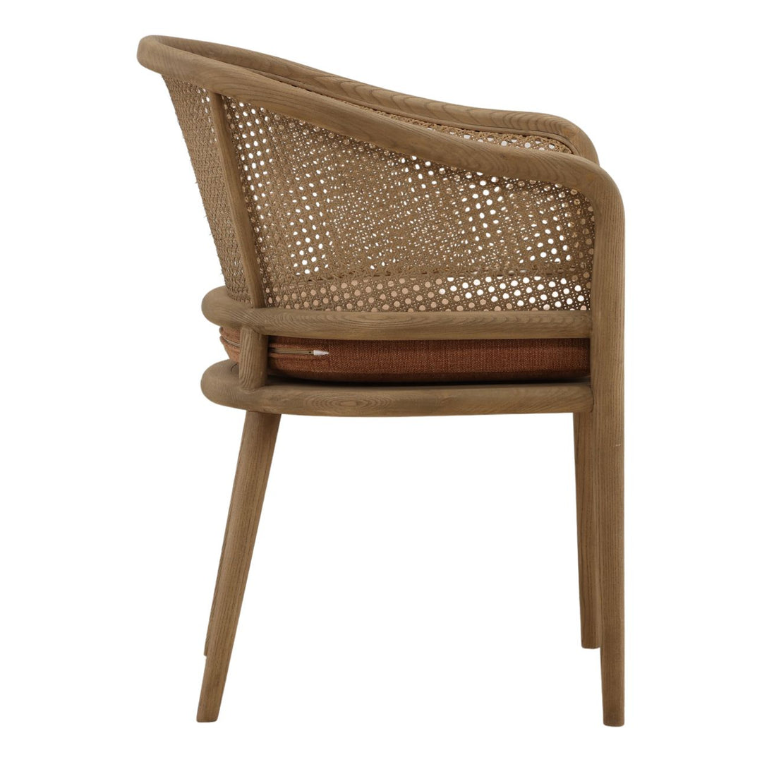 Camille Rattan and Ash Dining Chair, Rust Basketweave, profile view