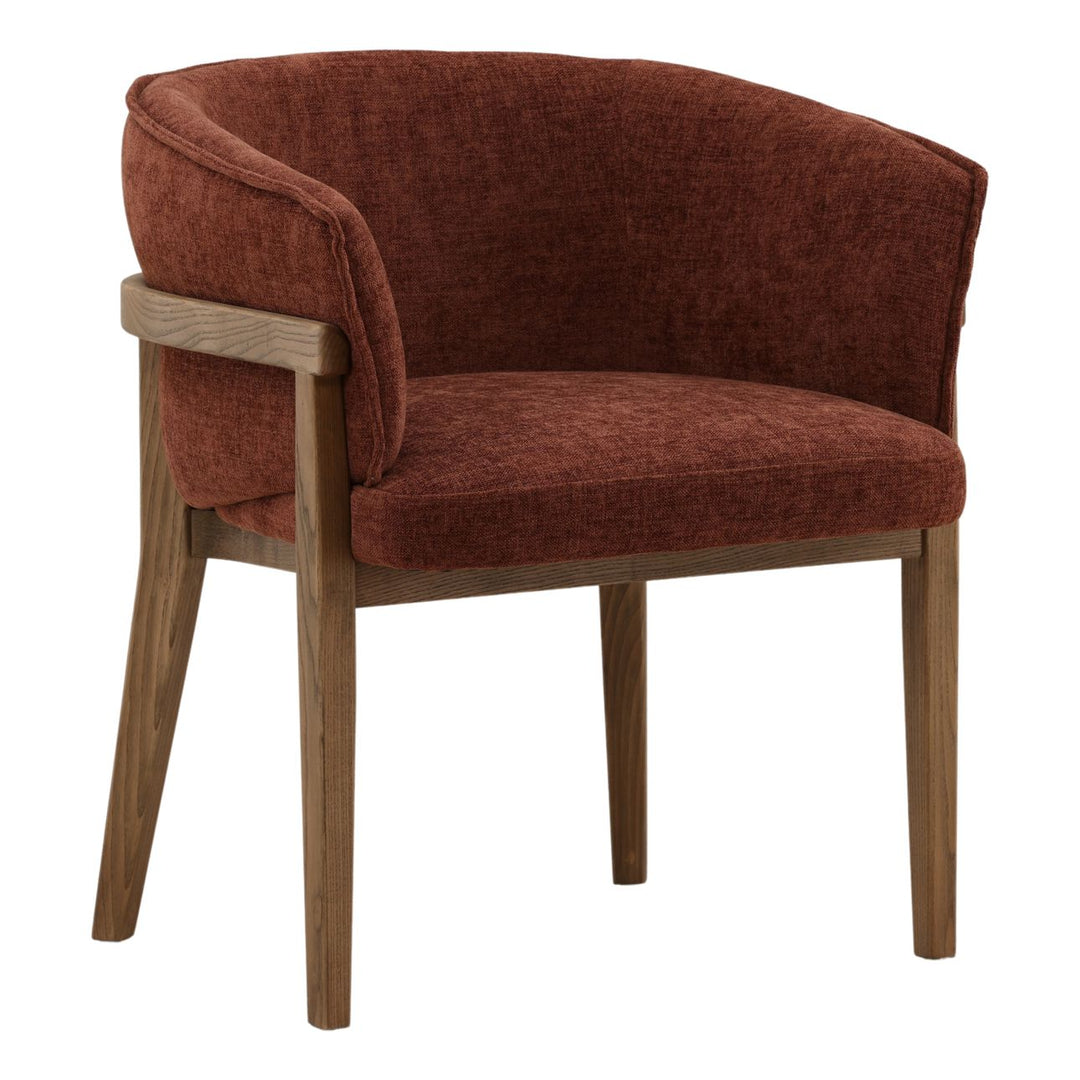Delwyn Rust Chenille Dining Chair, three-quarter studio view